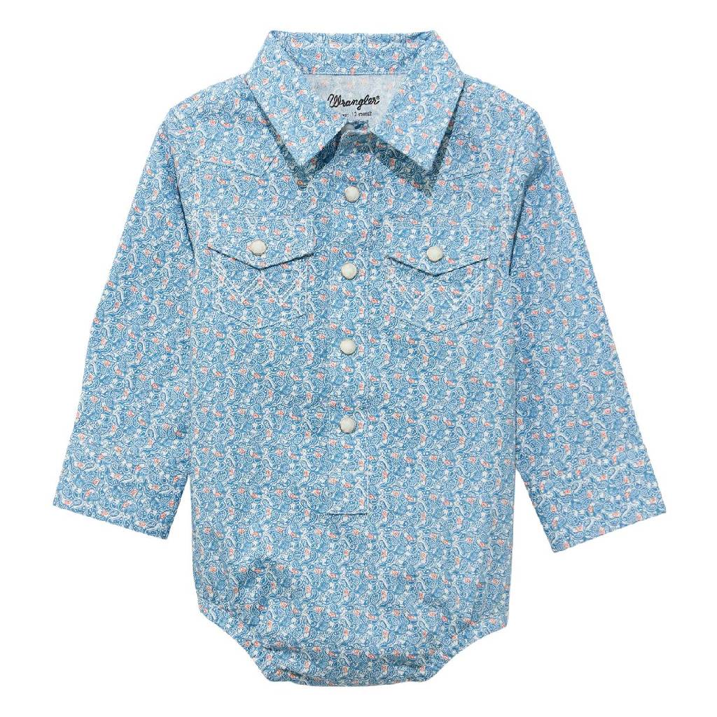 Wrangler Baby Boy's Paisley Light Blue Onesie