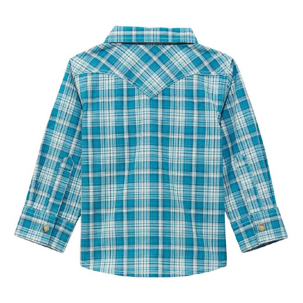 Wrangler Boy's Aqua Plaid Shirt - Image 2