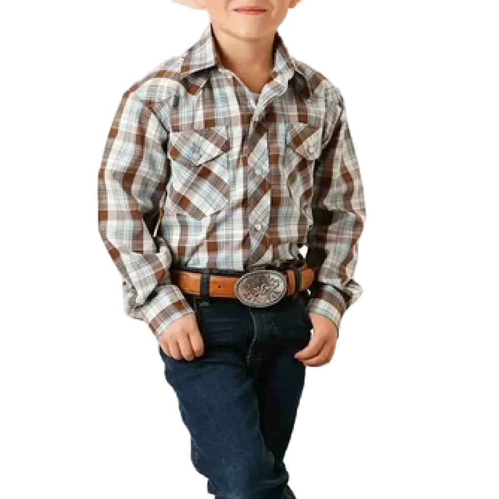 Boy's Long Sleeve Snap Western Shirt Multi Color Plaid