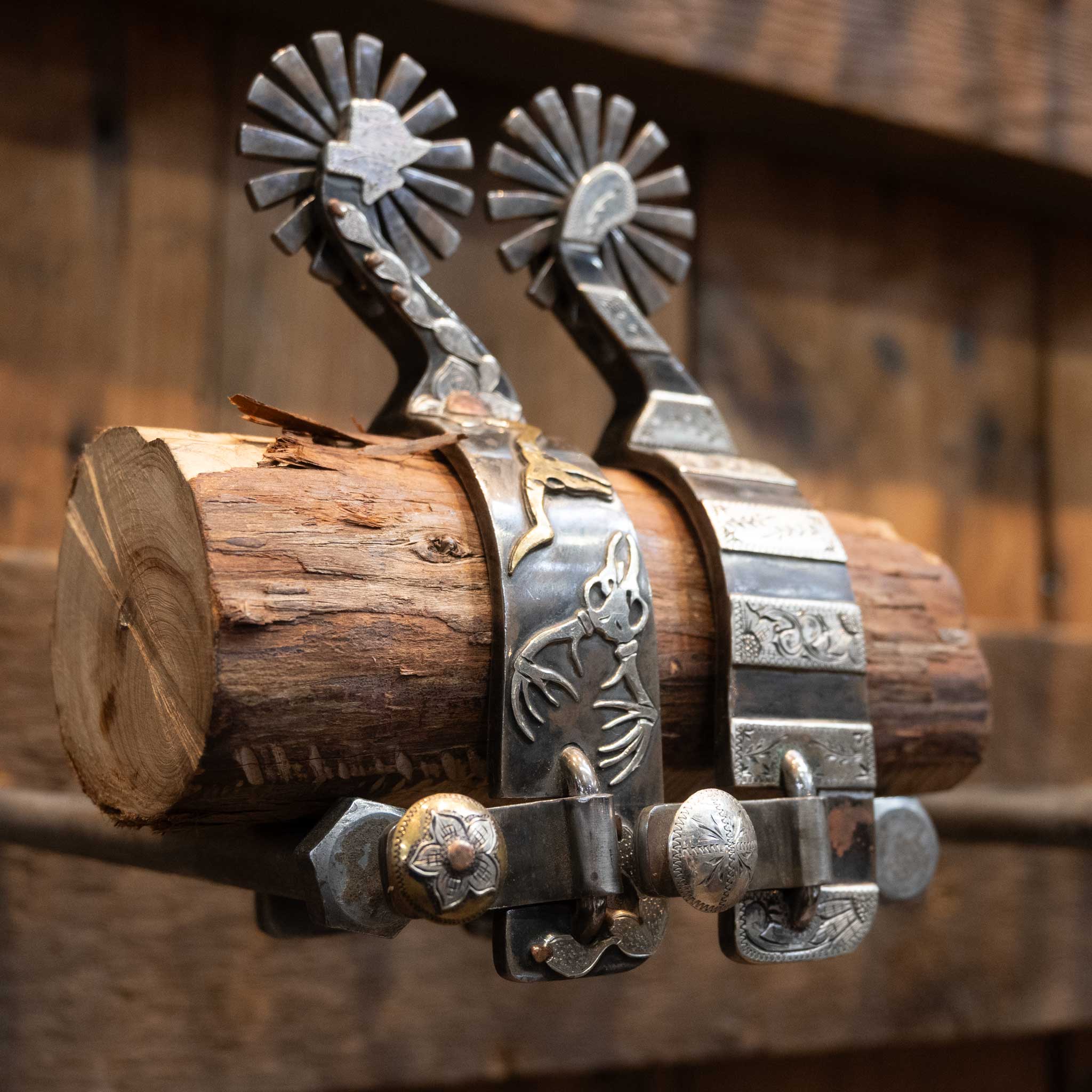 B. Mauney Silver & Copper Mounted 16pt Spurs - Image 2