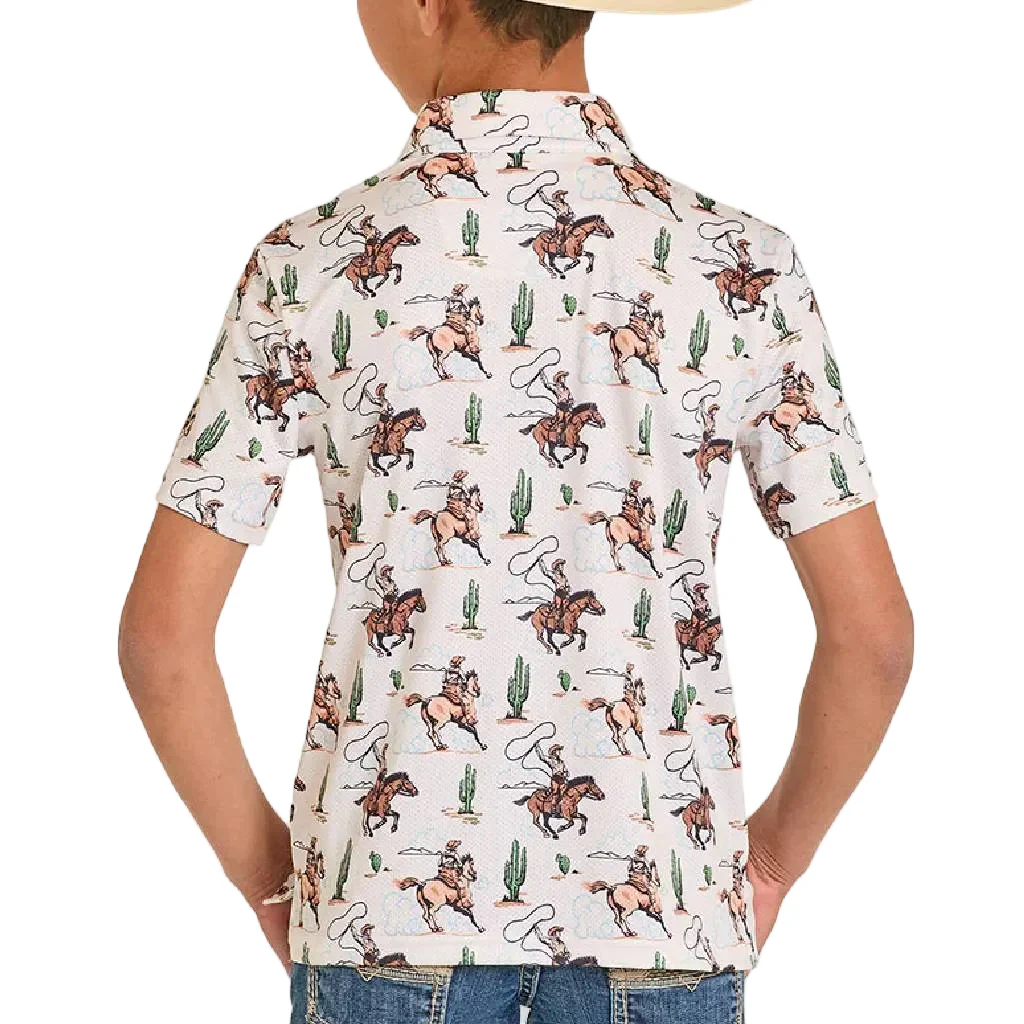 Rock & Roll Denim Boy's Natural Novelty Printed Mesh Polo Shirt - Image 2