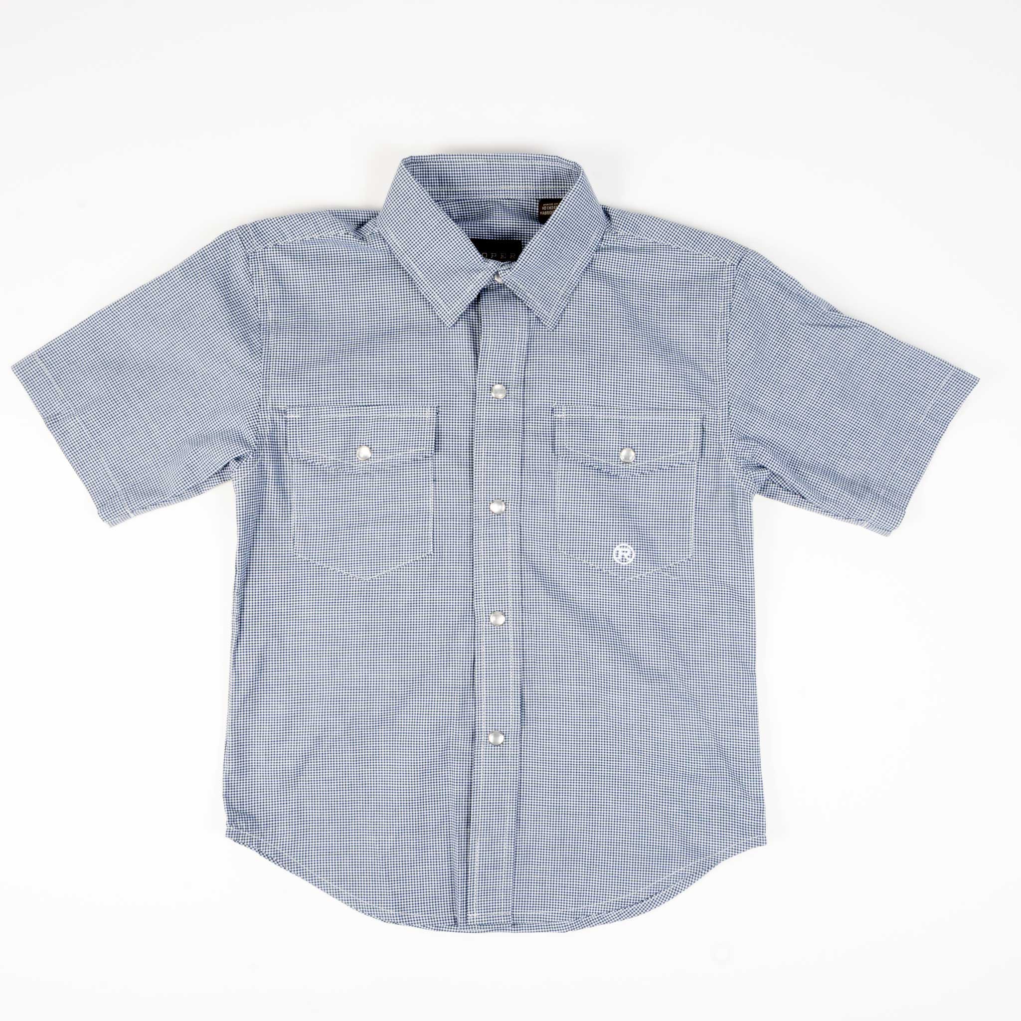 Roper Boy's Amarillo Stretch Navy Minicheck Pearl Snap Shirt