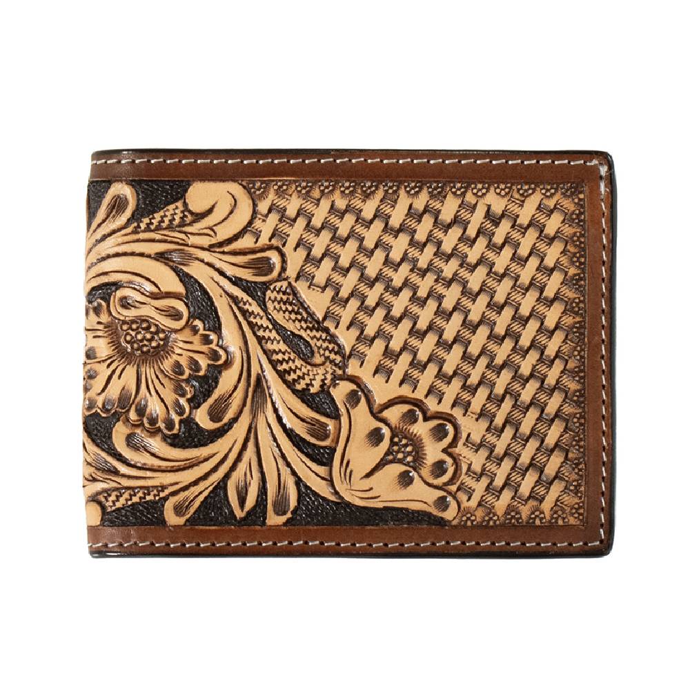 3D Basketweave Floral Tooled Bifold Wallet