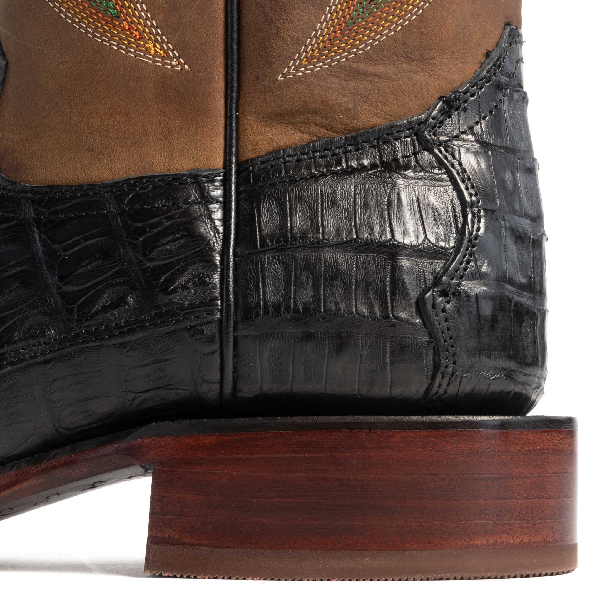 R. Watson Men's Square Toe Black Caiman Tail Western Boot - Image 3