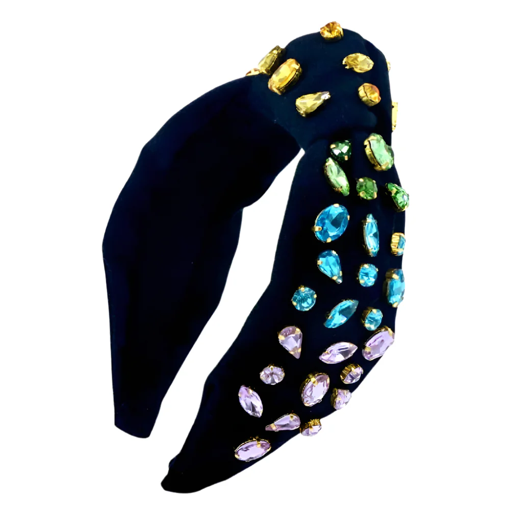 Black Headband w/Rainbow Gradient Crystals