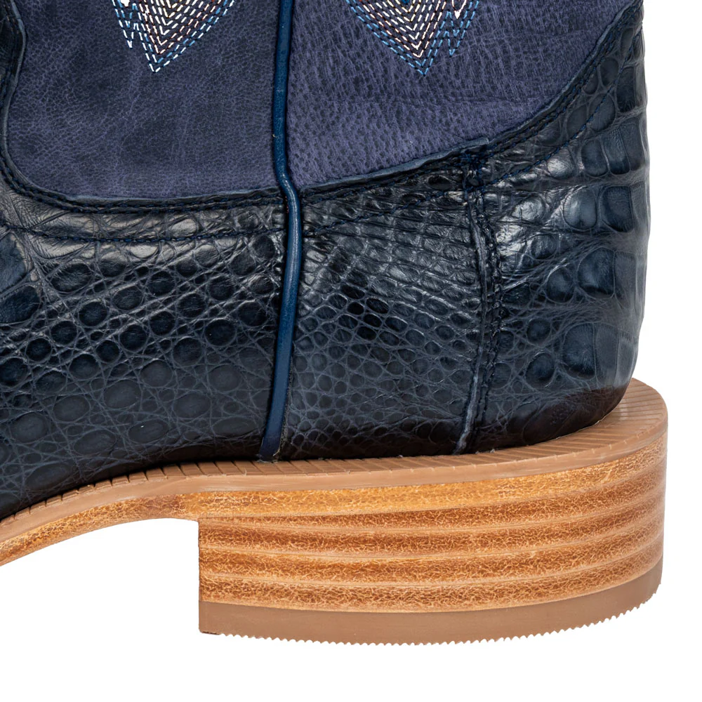 R. Watson Men's Blue Jean Shiny Caiman Square Toe Boot - Image 3