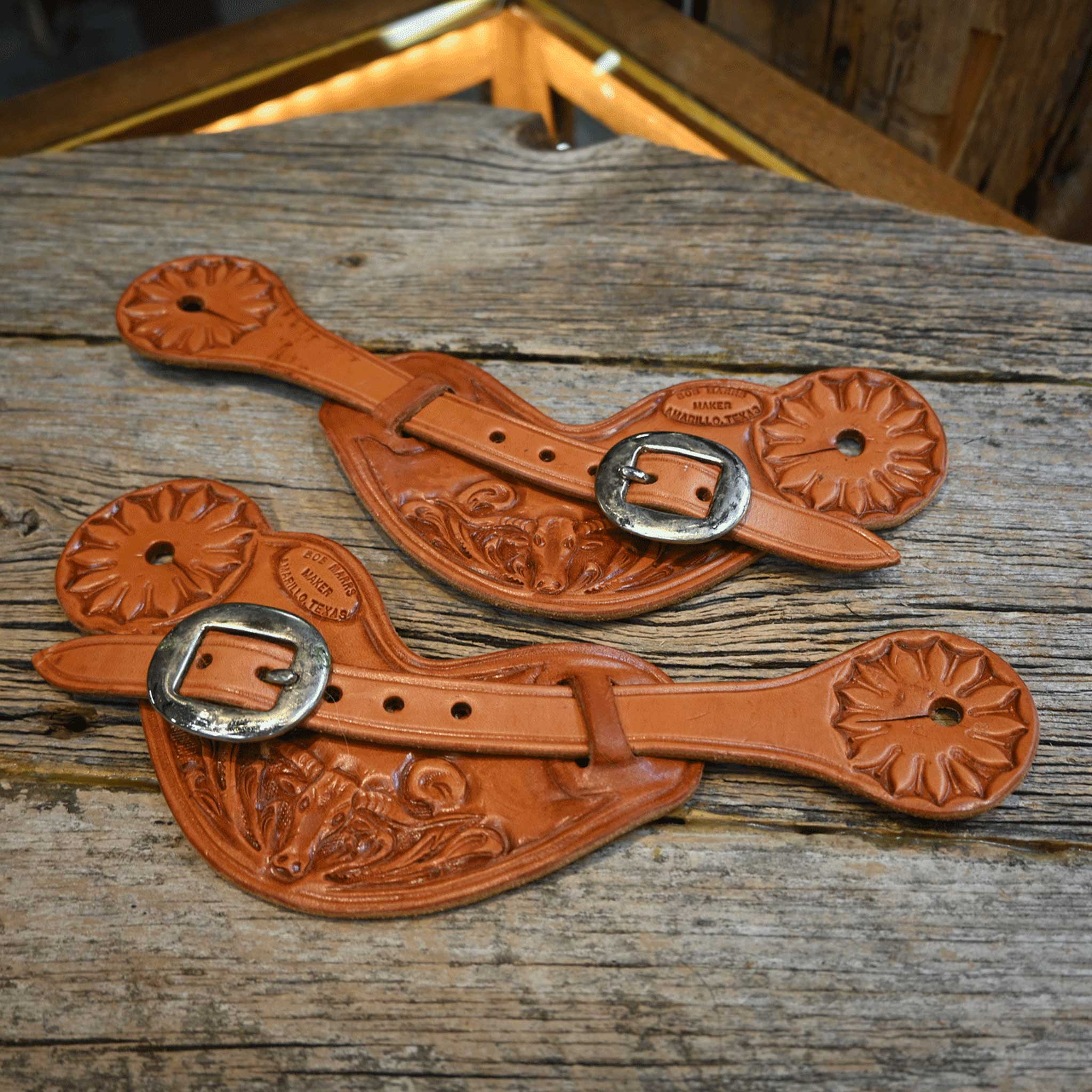 Bob Marrs Floral/Longhorn Spur Straps - Select Tooling Pattern 5-9 - Image 2