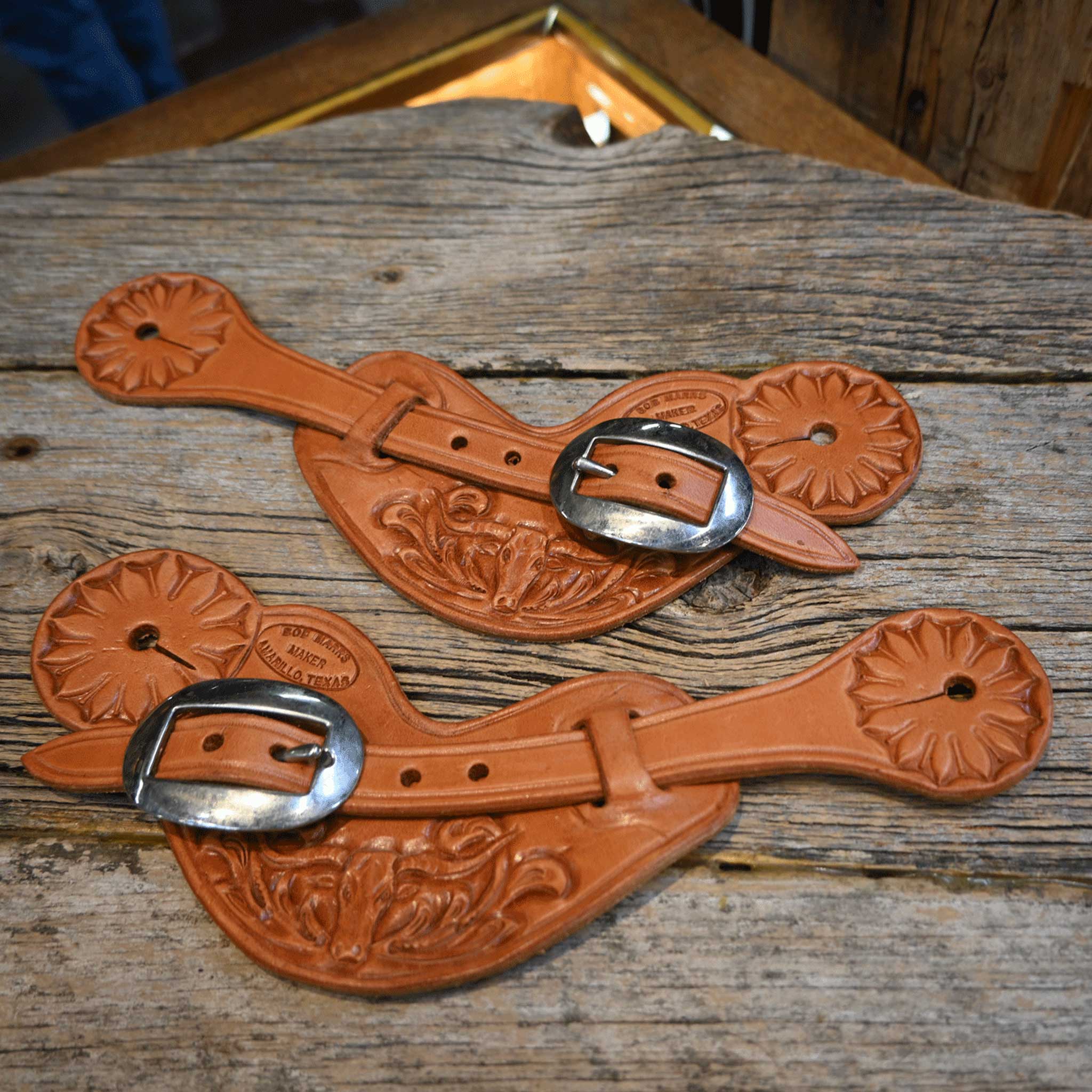 Bob Marrs Floral/Longhorn Spur Straps - Select Tooling Pattern 5-9 - Image 3