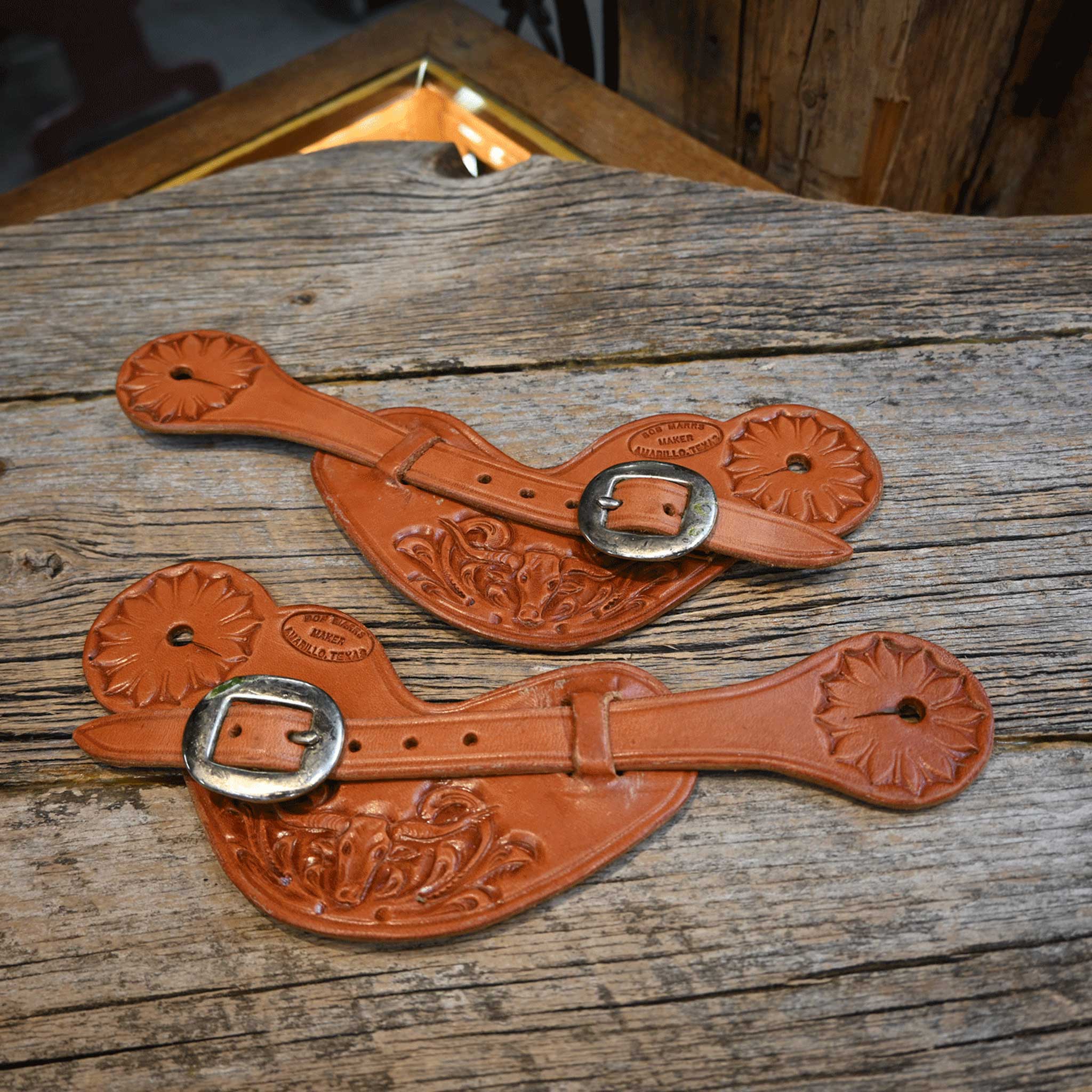 Bob Marrs Floral/Longhorn Spur Straps - Select Tooling Pattern 5-9 - Image 4
