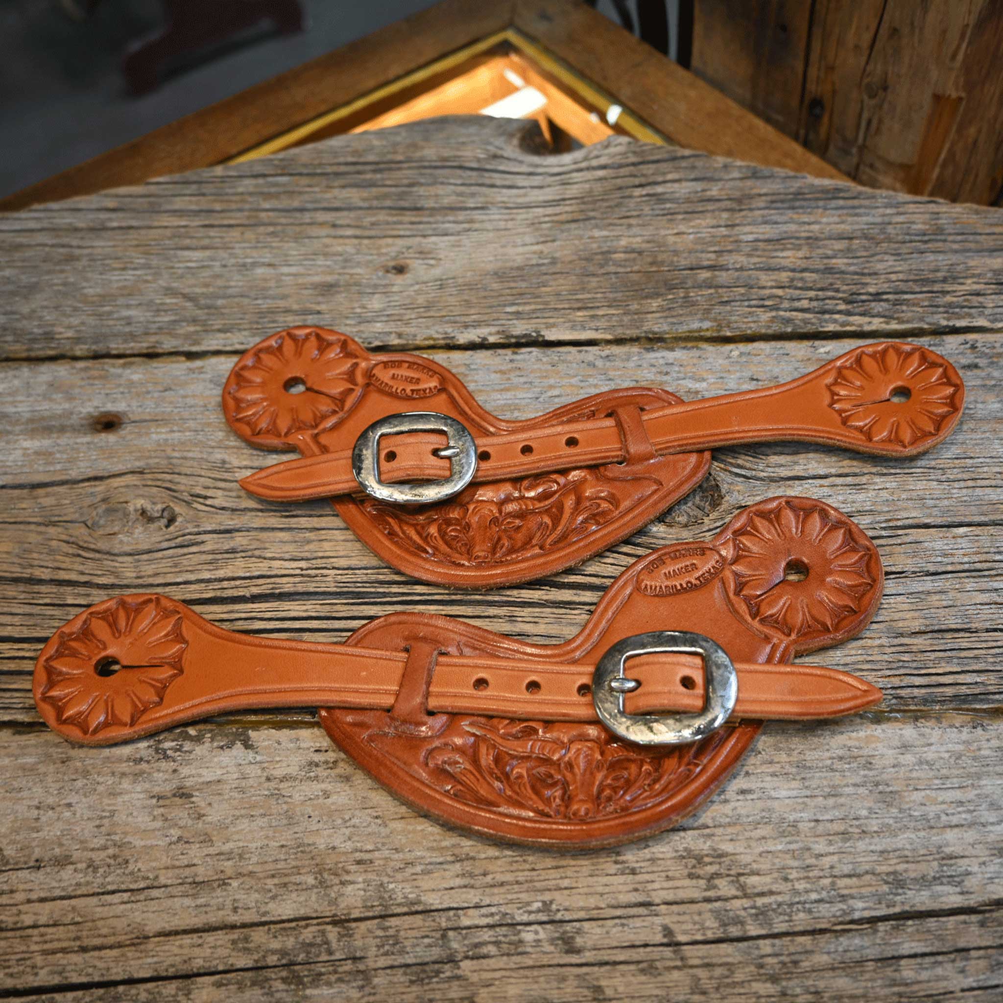 Bob Marrs Floral/Longhorn Spur Straps - Select Tooling Pattern 5-9 - Image 5