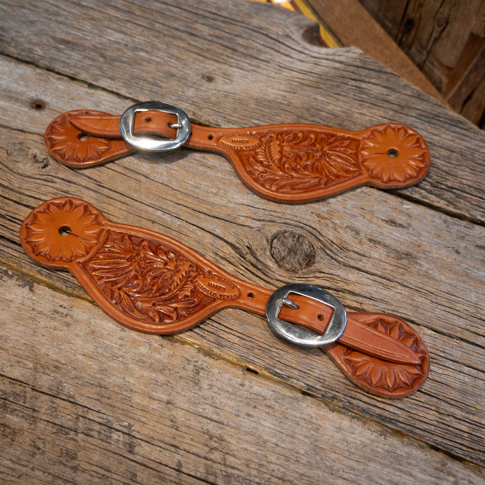 Bob Marrs Hand Tooled Spur Straps - Select Tooling Pattern 10-15 - Image 3