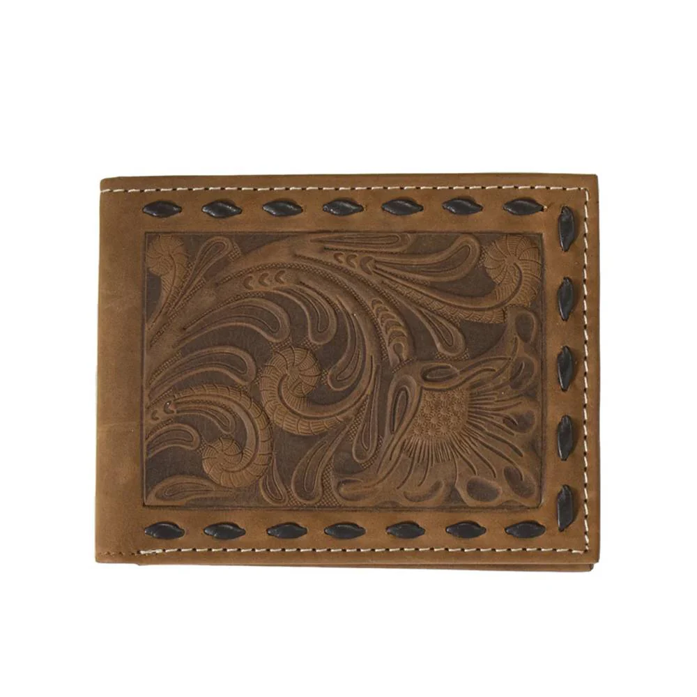 Nocona Floral Embossed Chocolate Buck Lace Bifold Wallet