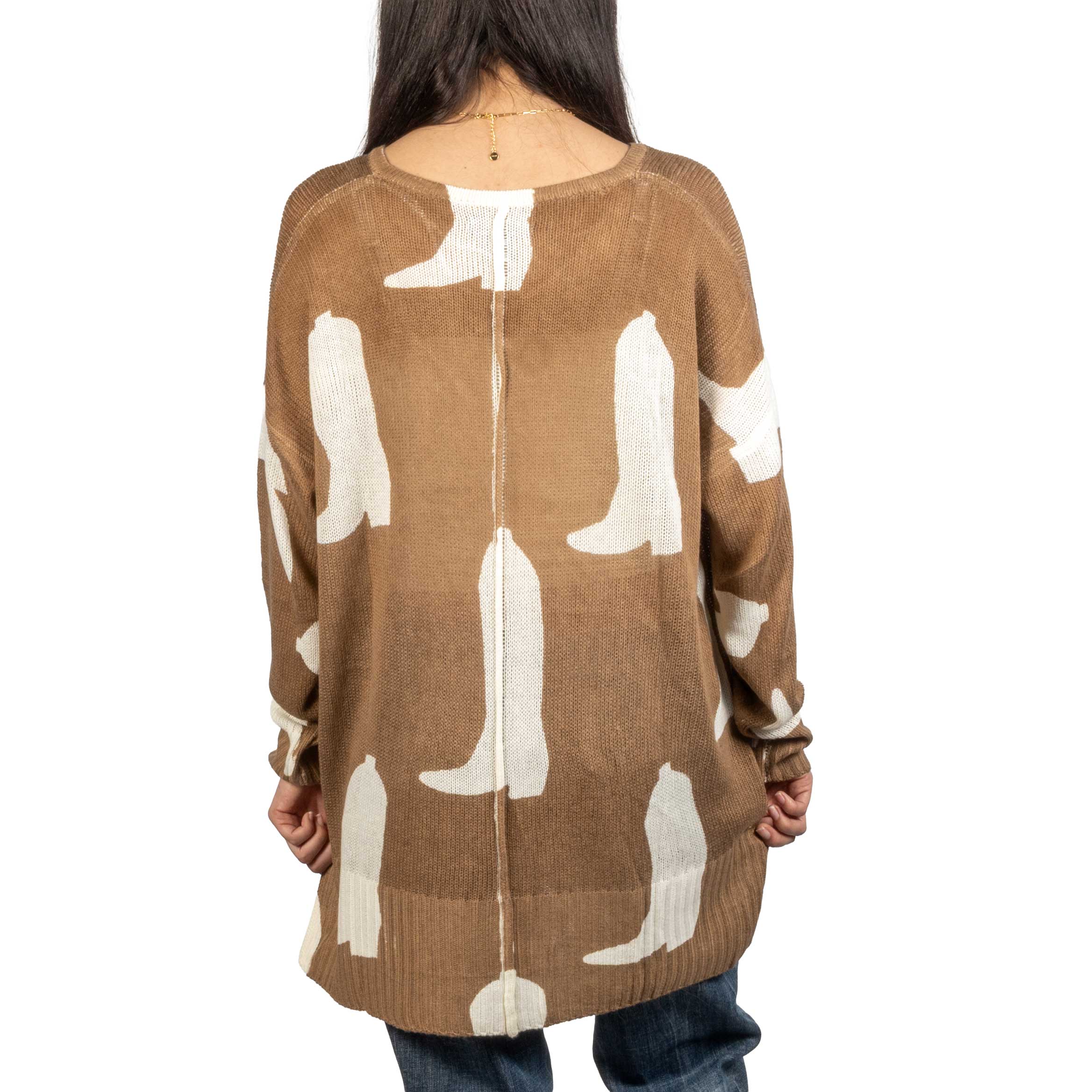 Rock & Roll Denim Women's Boot Print Brown Sweater - Image 2