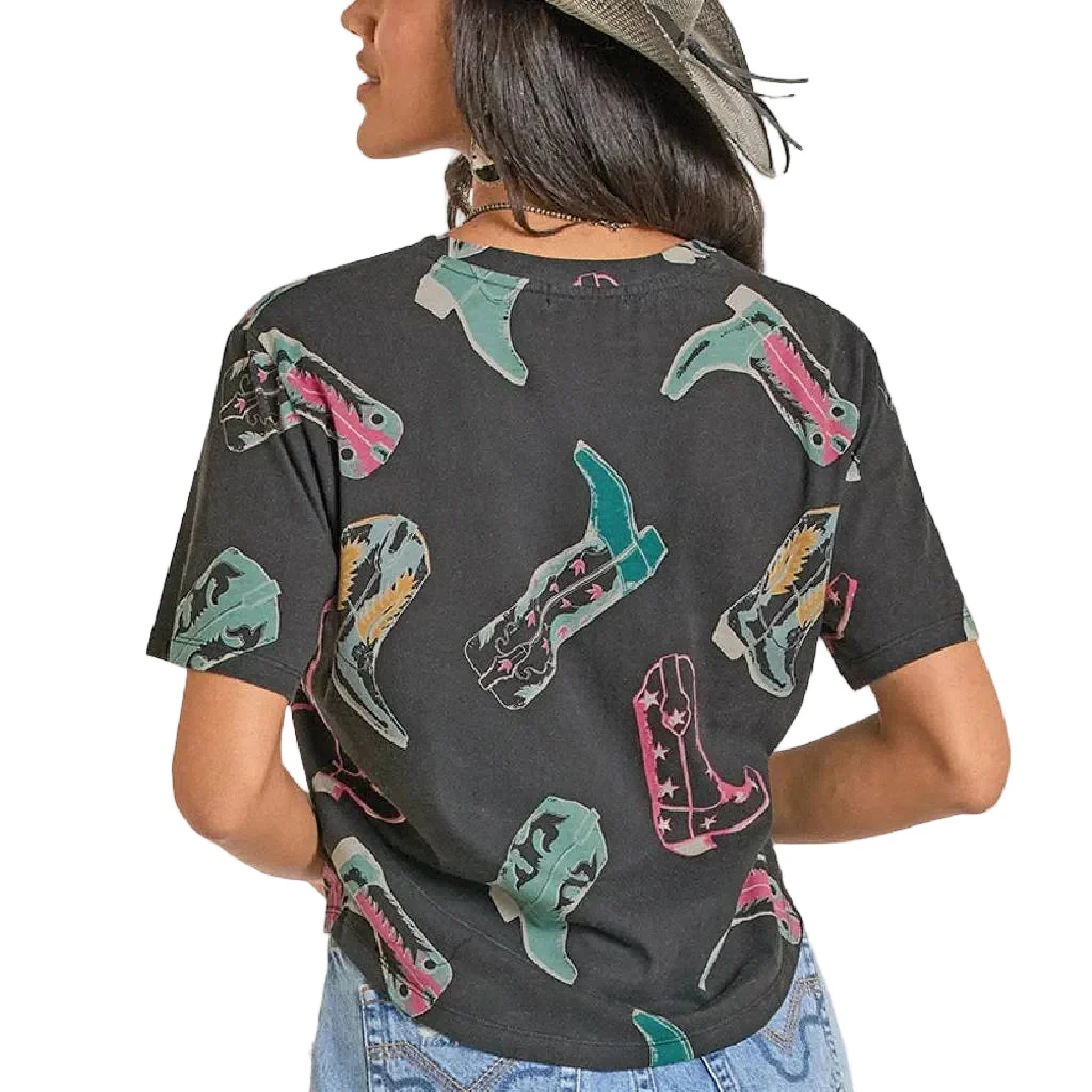 Rock & Roll Denim Women's Boot Print Black Tee - Image 2