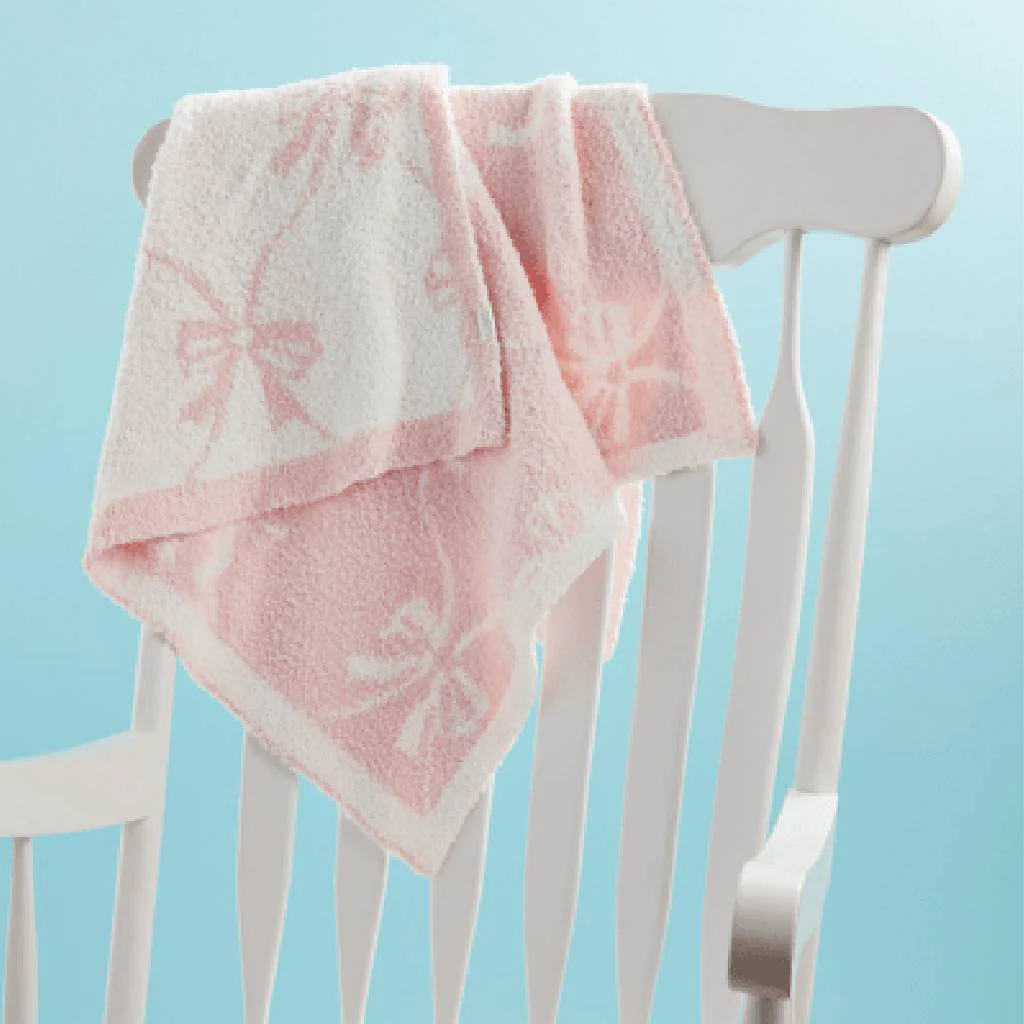 Mud Pie Pink Bow Chenille Blanket - Image 2