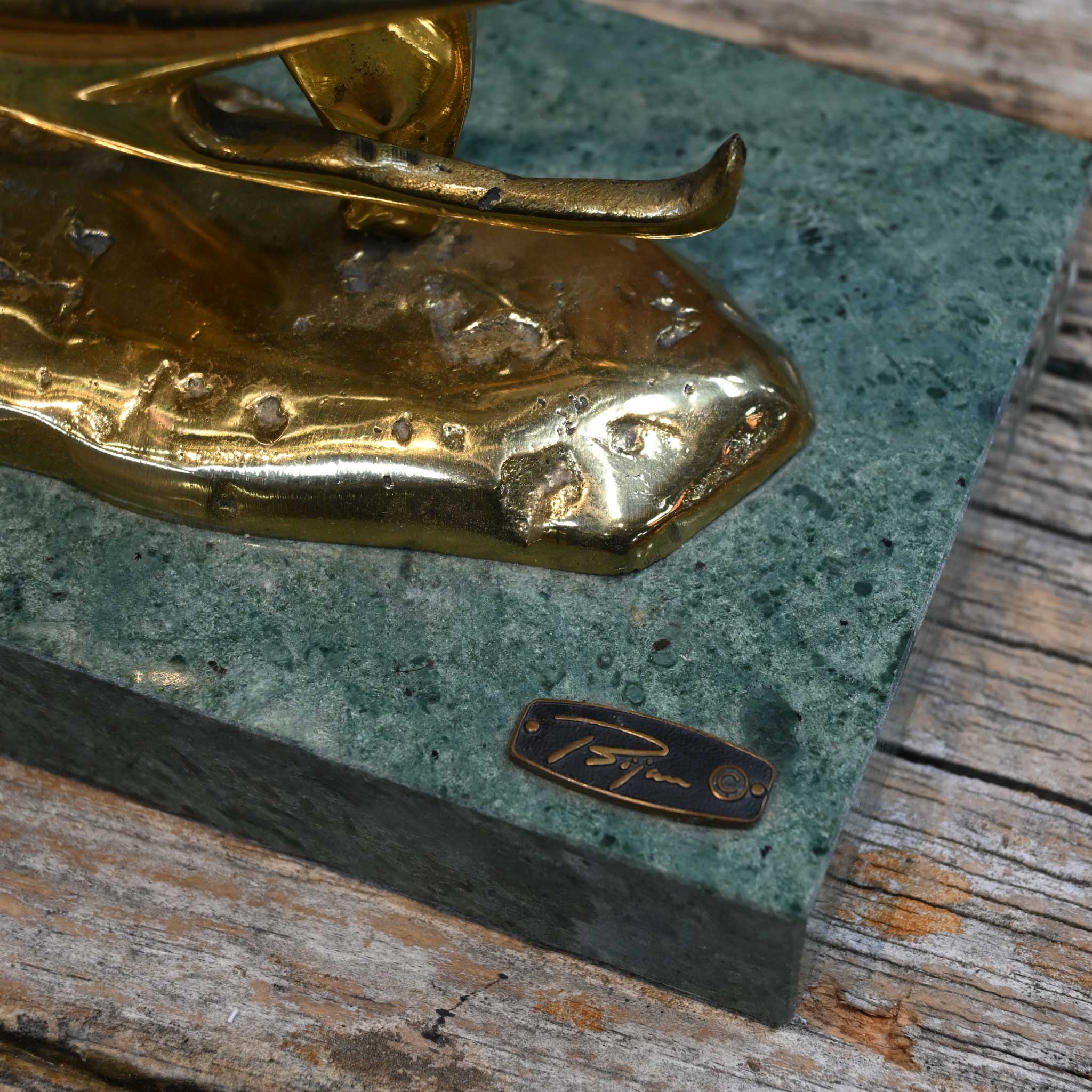 Brass Roadrunner Sculpture on Marble Base - Image 2