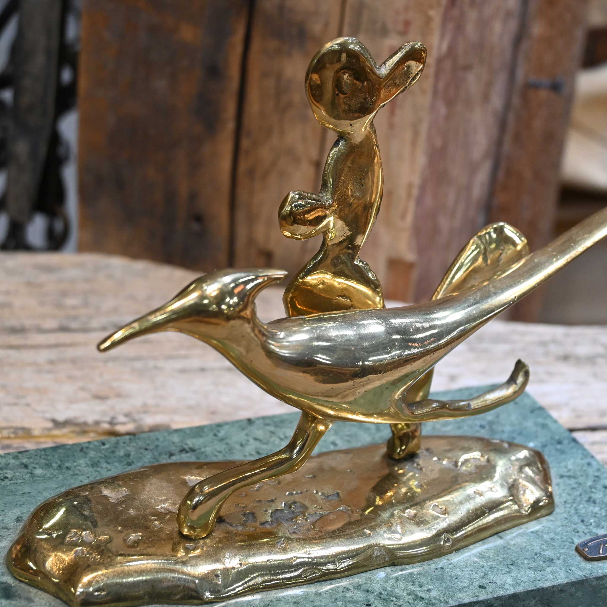 Brass Roadrunner Sculpture on Marble Base - Image 3