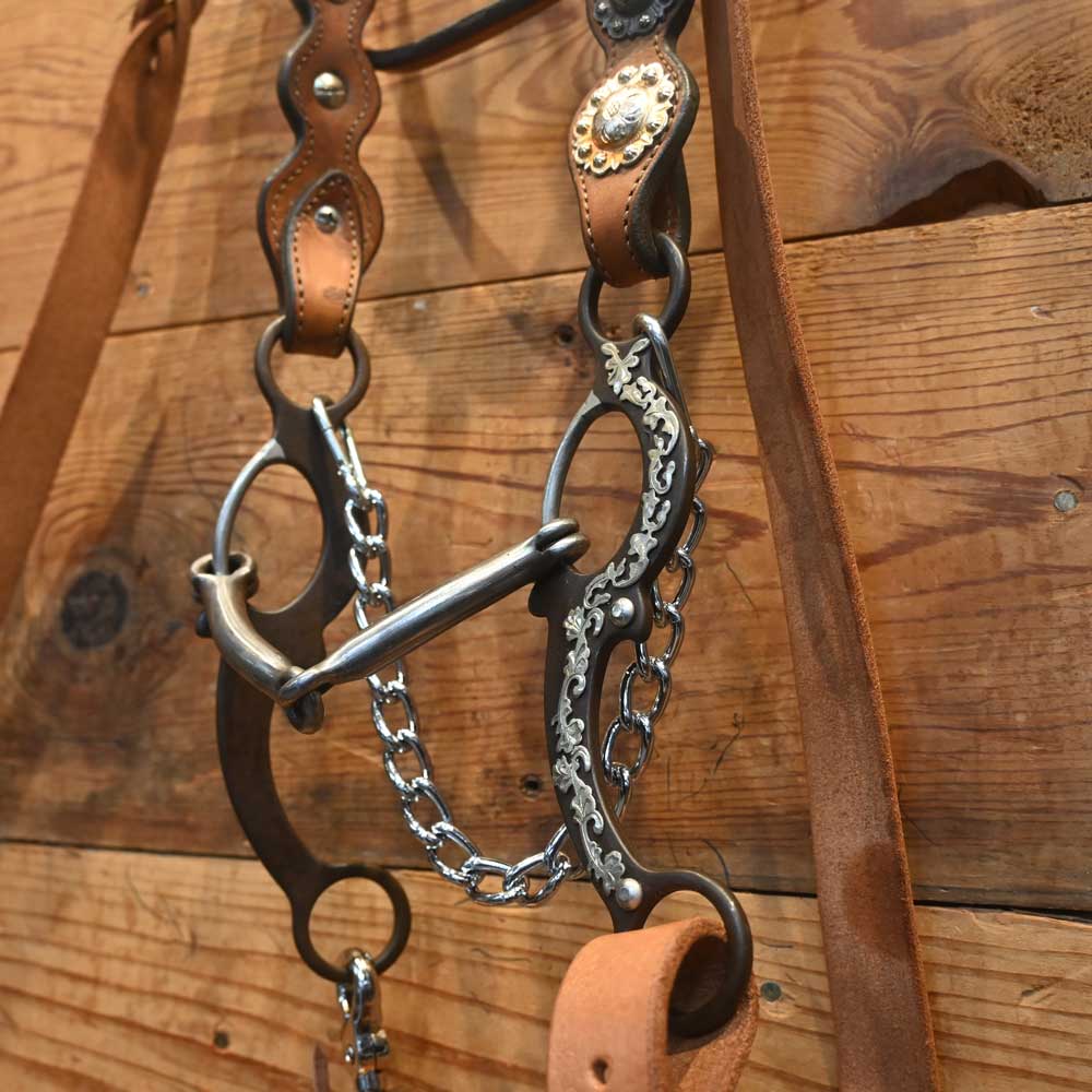 Smooth Gag Bit with Cowperson Tack Headstall Barrel Rig - Image 3