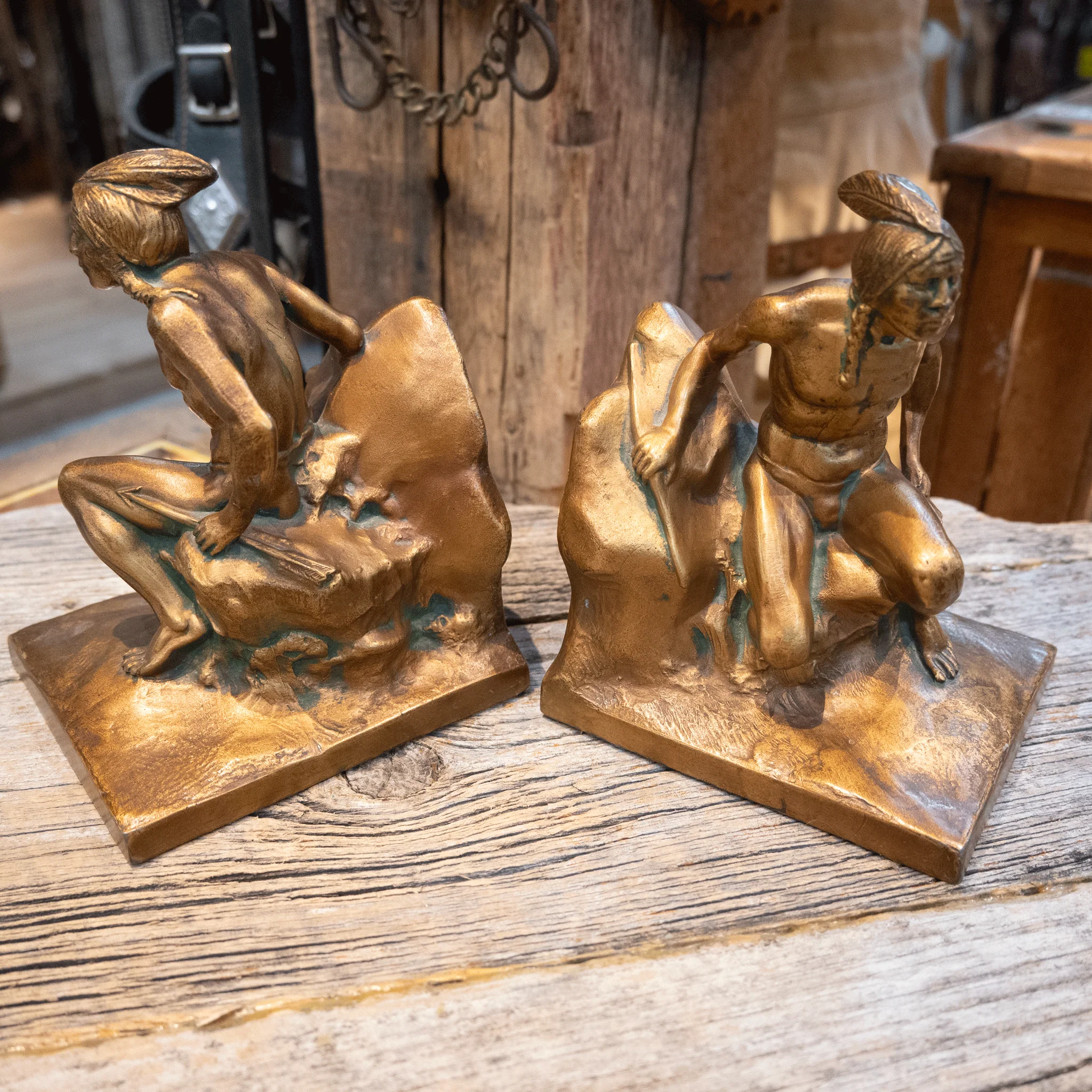 Bronze Clad Indian Seeker Bookends