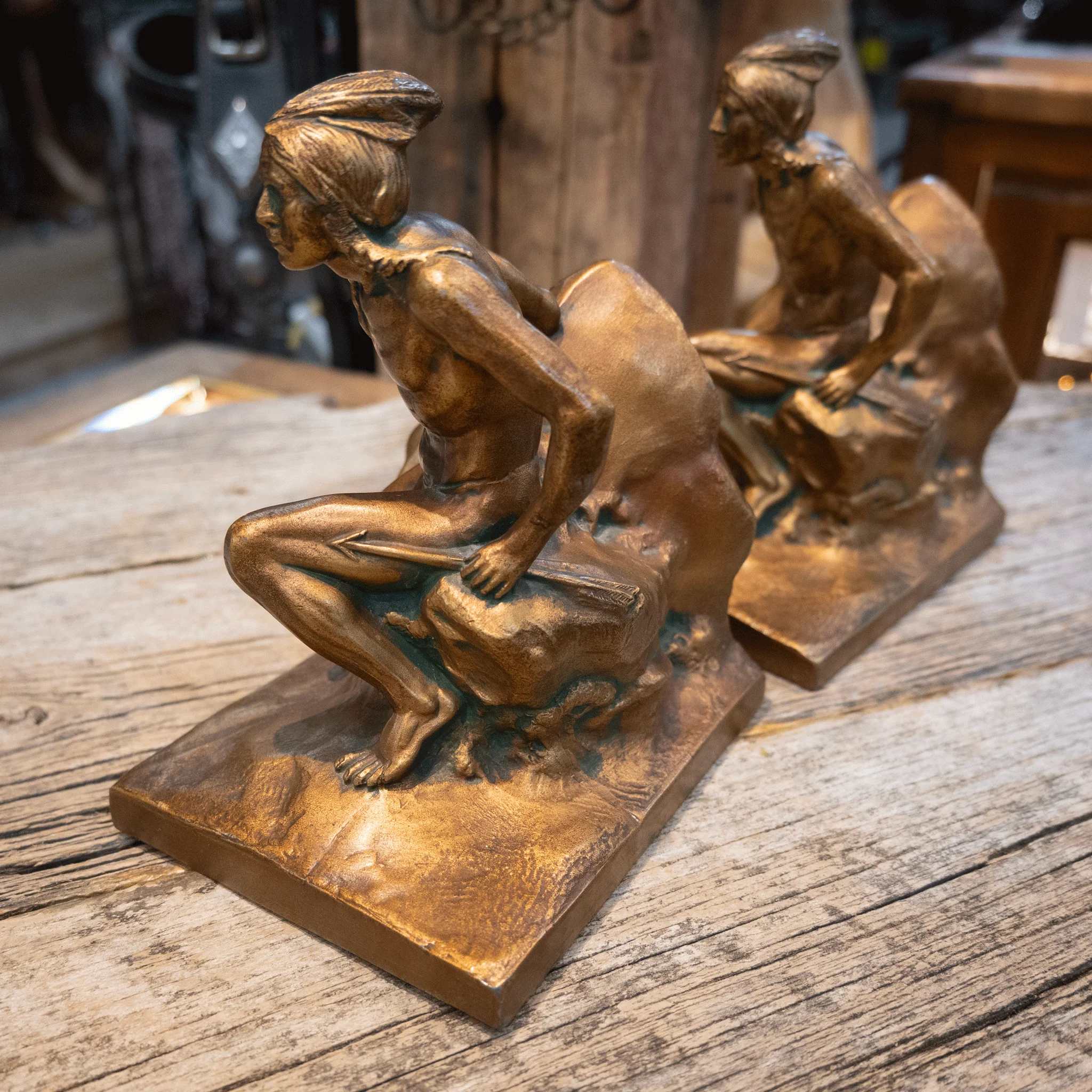 Bronze Clad Indian Seeker Bookends - Image 3