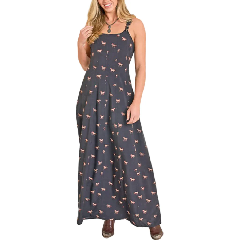 Rock & Roll Denim Women's Buckle Black Printed Maxi Dress