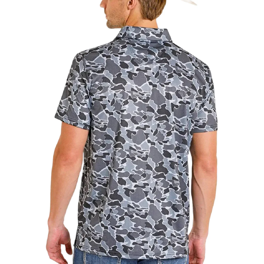 Rock & Roll Denim Men's Charcoal Camo Mesh Polo Shirt - Image 2