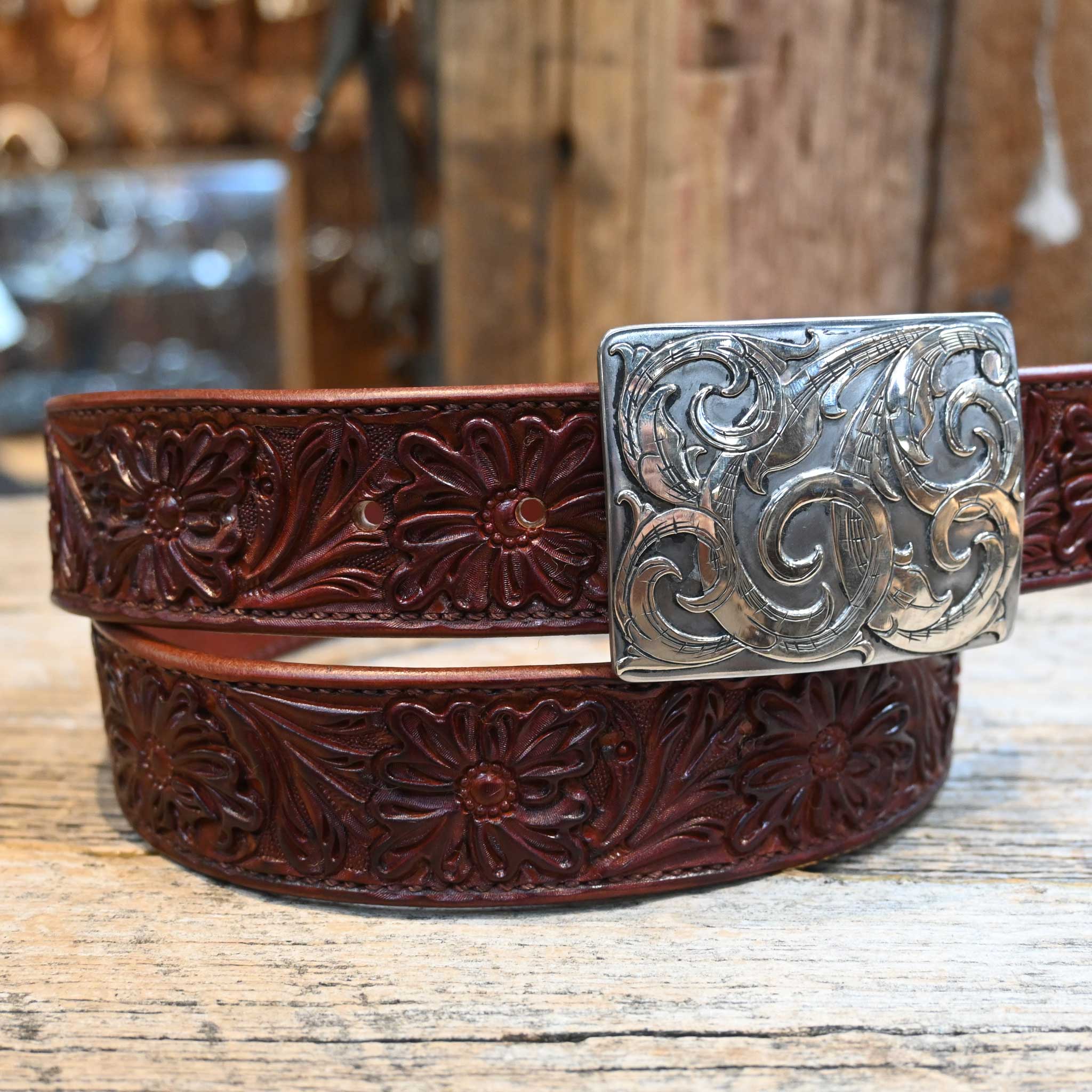 Casey Tew Mahogany Fully Tooled Handmade Belt