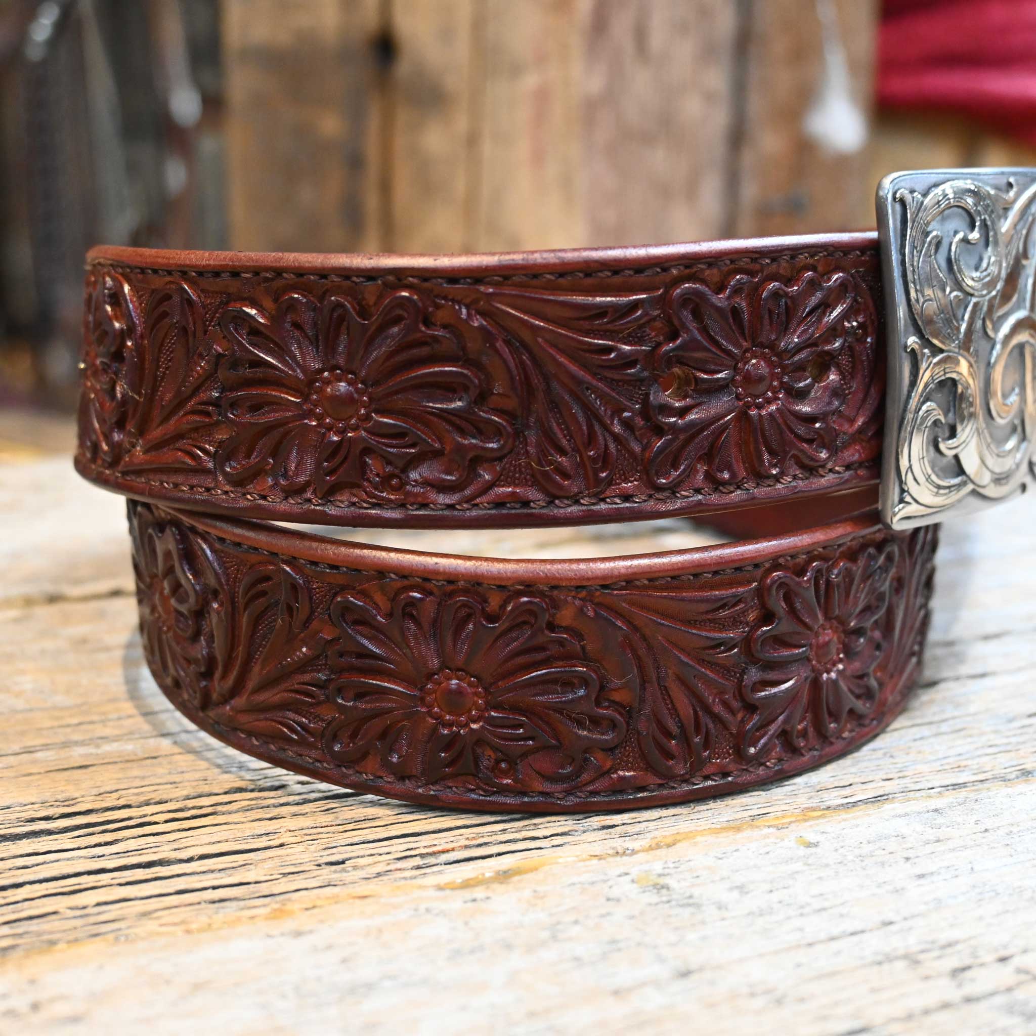 Casey Tew Mahogany Fully Tooled Handmade Belt - Image 2