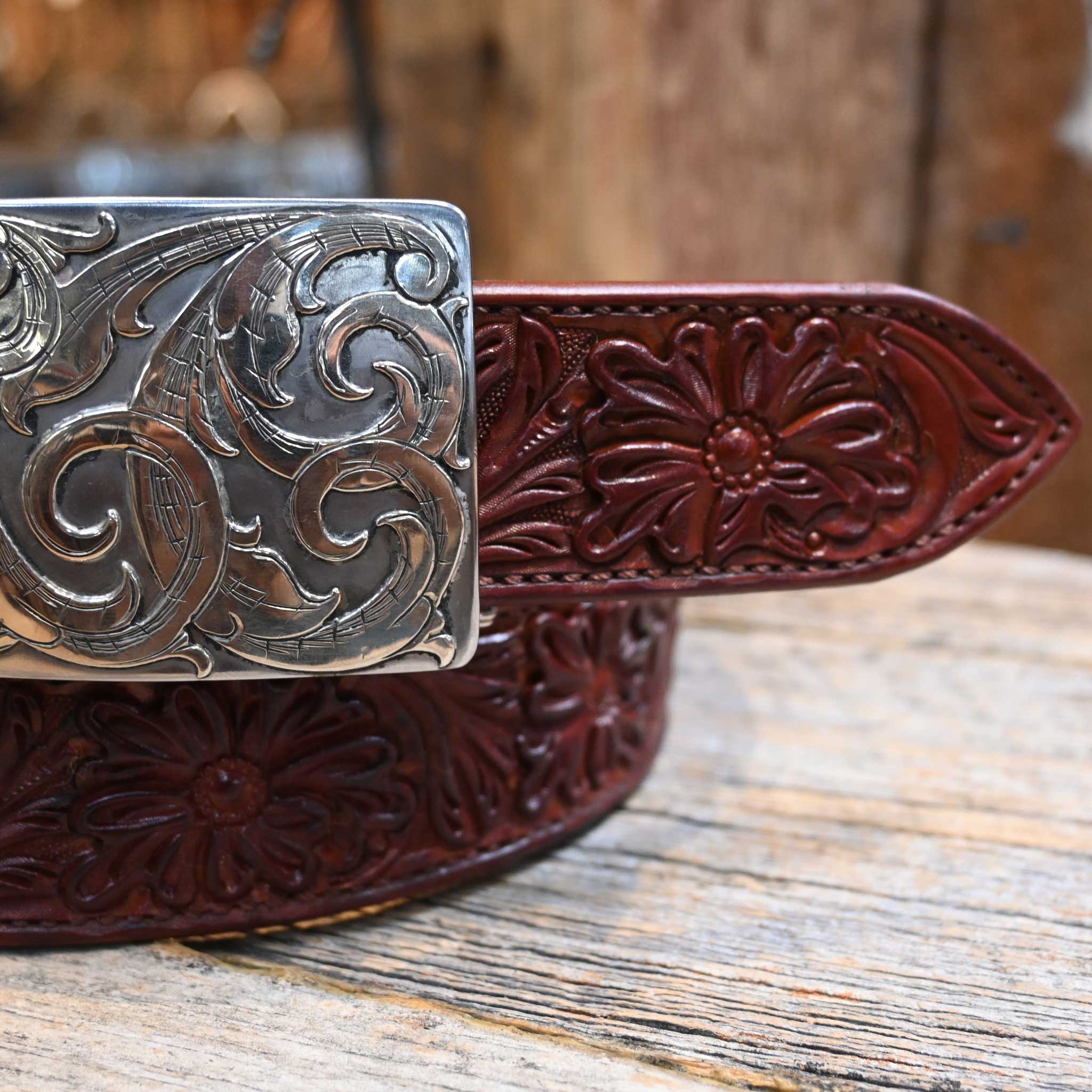 Casey Tew Mahogany Fully Tooled Handmade Belt - Image 4