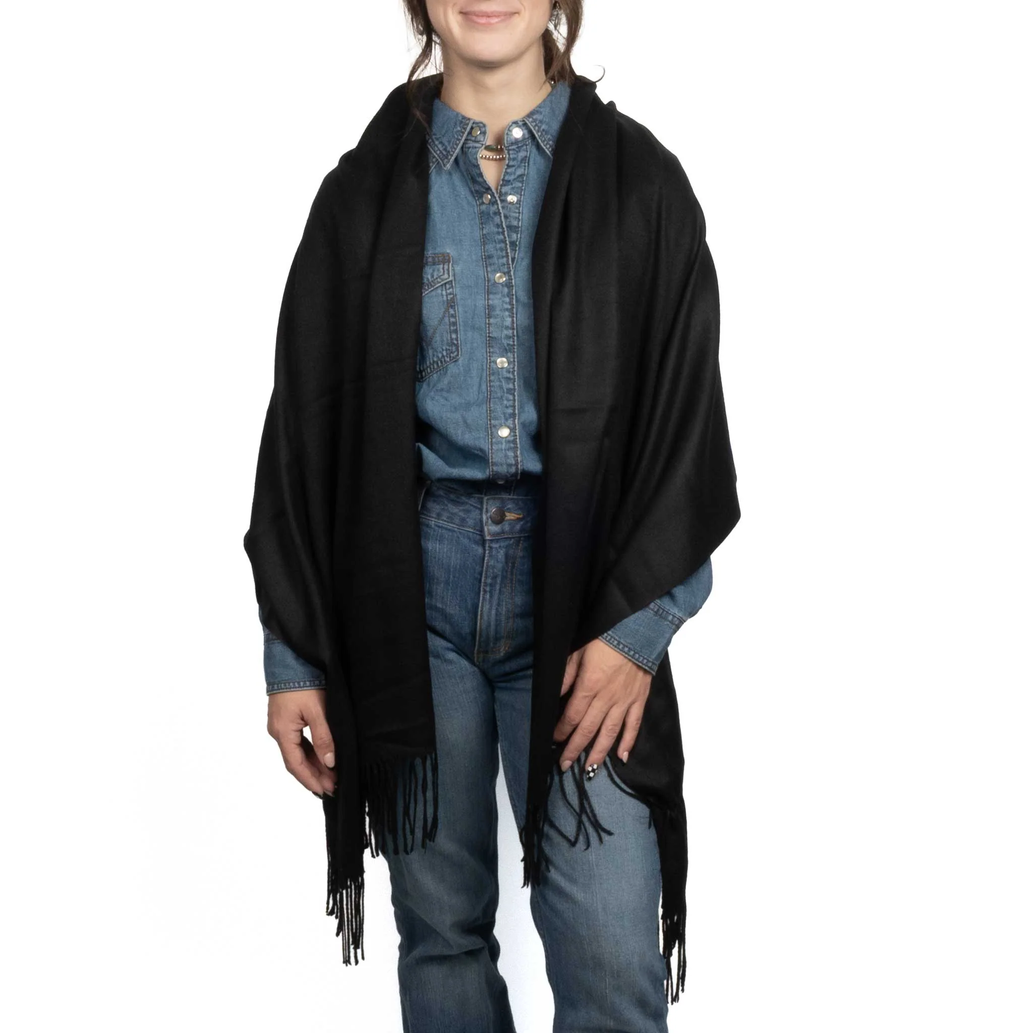 Cashmere Oblong Wrap - Black - Image 2