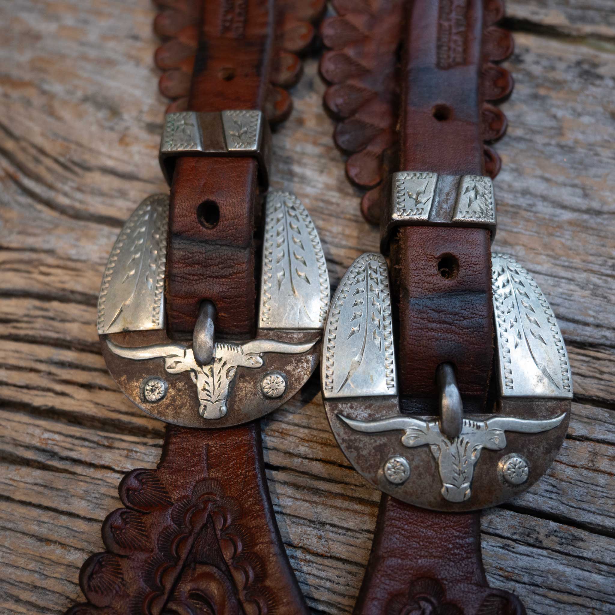 CATES Silver Mounted Longhorn Buckles w/Buddy Foster Spur Straps - Image 2