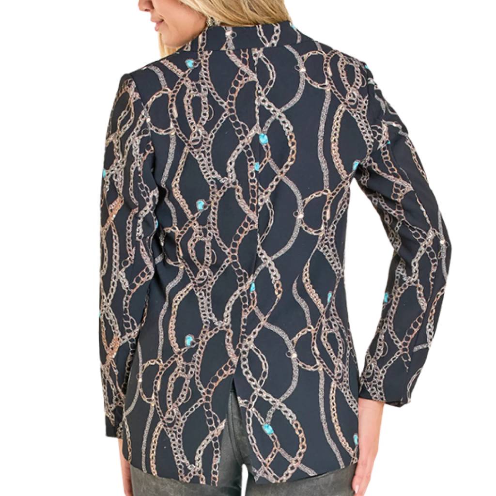 Rock & Roll Denim Women's Chain Print Black Blazer - FINAL SALE - Image 2