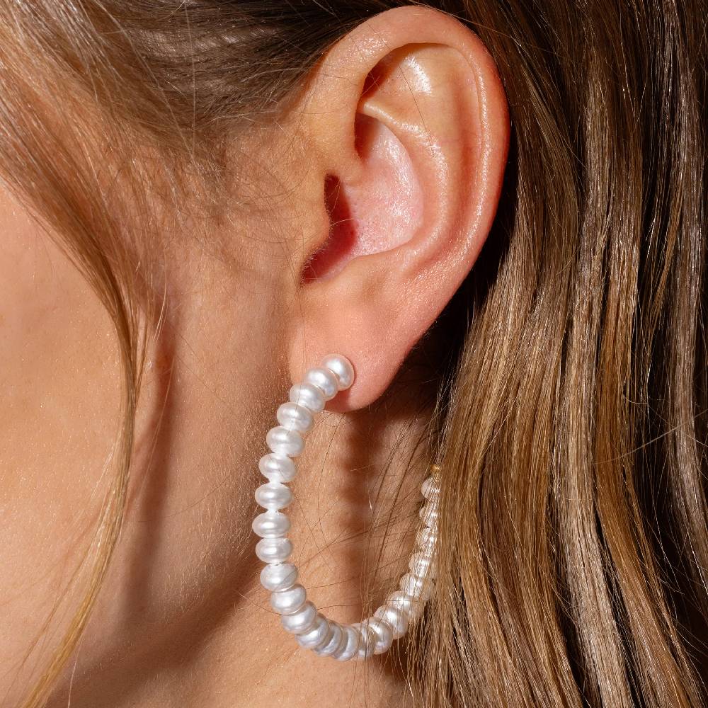 Charlotte Large Pearl Hoop Earrings - Image 2