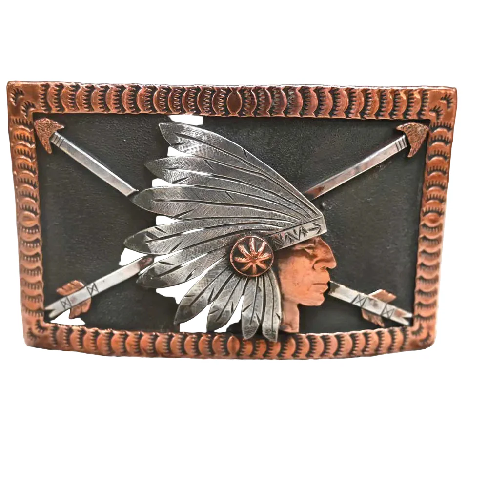 Leather Chief Indian Head Dress Belt Buckle