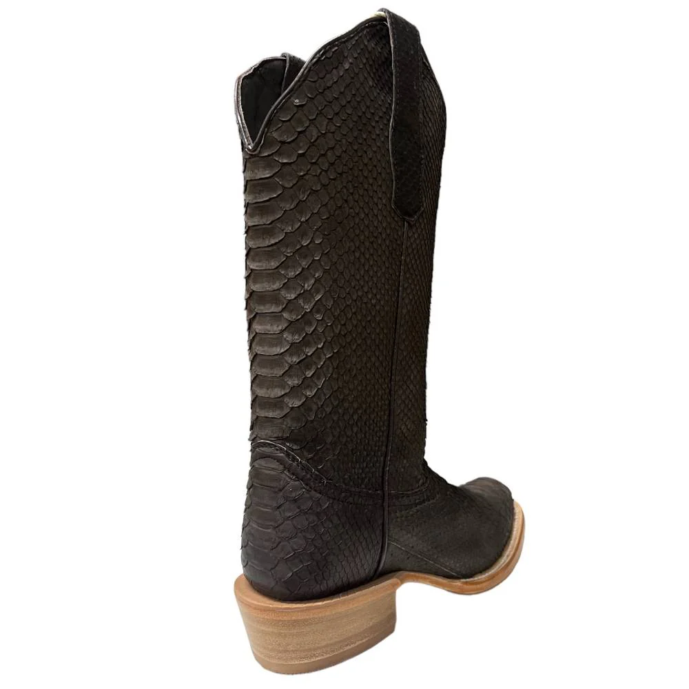 R. Watson Women's Chocolate Nubuck Python Cutter Toe Boot - Image 3
