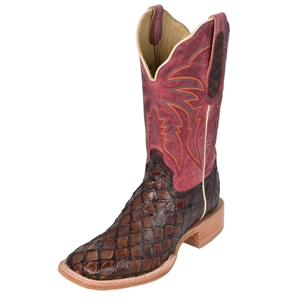 R. Watson Women's Chocolate Pirarucu Square Toe Boot - FINAL SALE