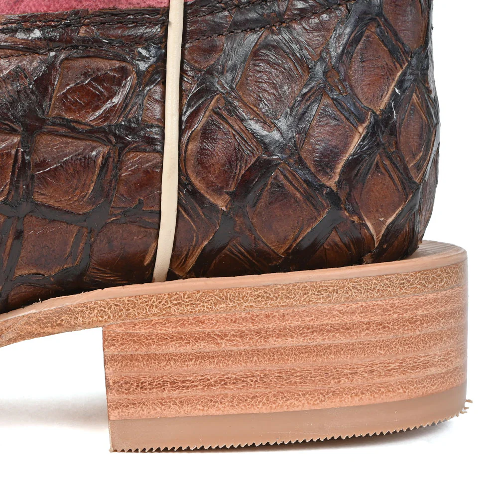 R. Watson Women's Chocolate Pirarucu Square Toe Boot - FINAL SALE - Image 2