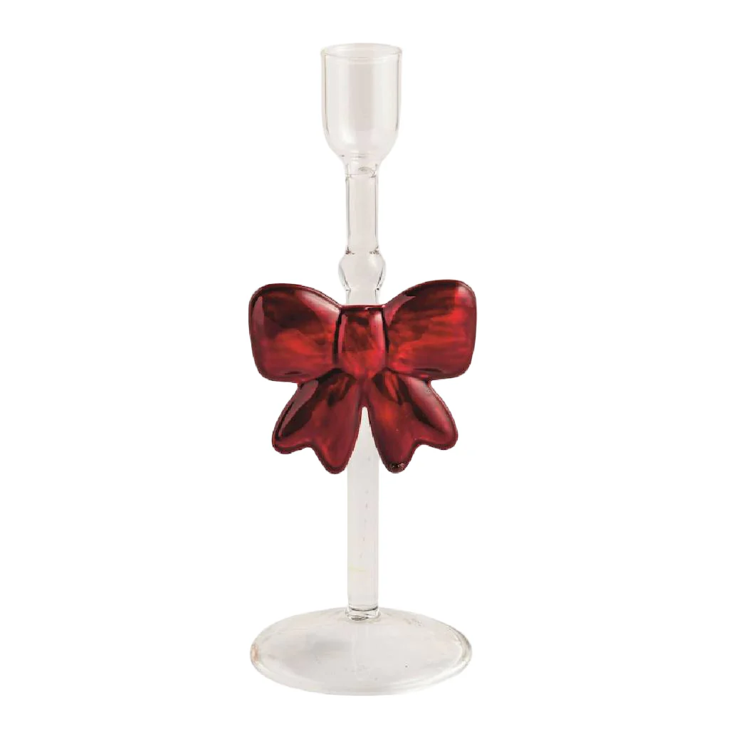 Mud Pie Christmas Bow Glass Taper Holder - FINAL SALE