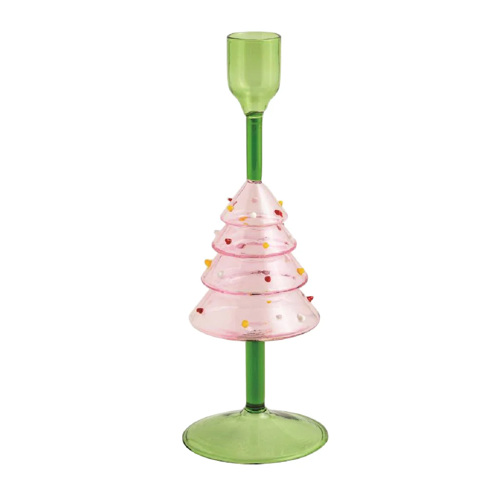 Mud Pie Christmas Tree Glass Taper Holder - FINAL SALE