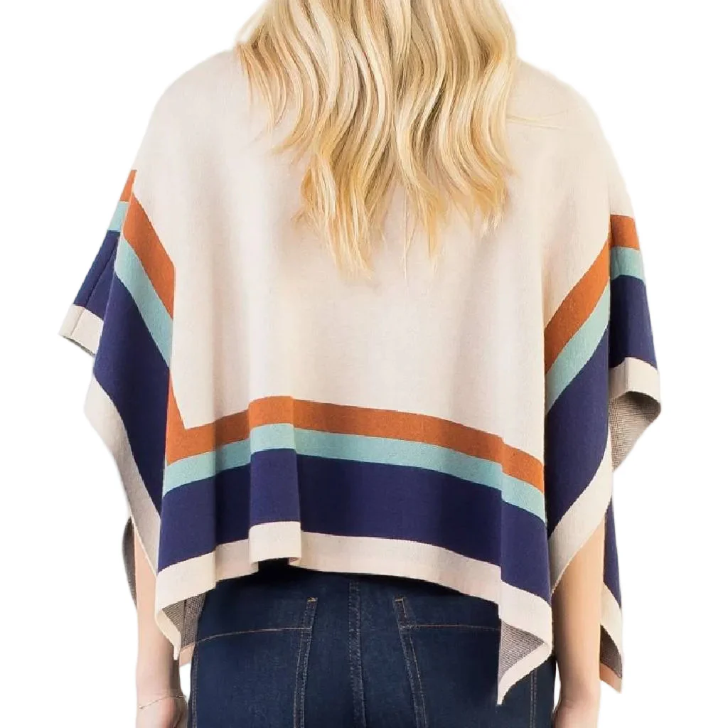 Beige Colorblocked Poncho - Image 2