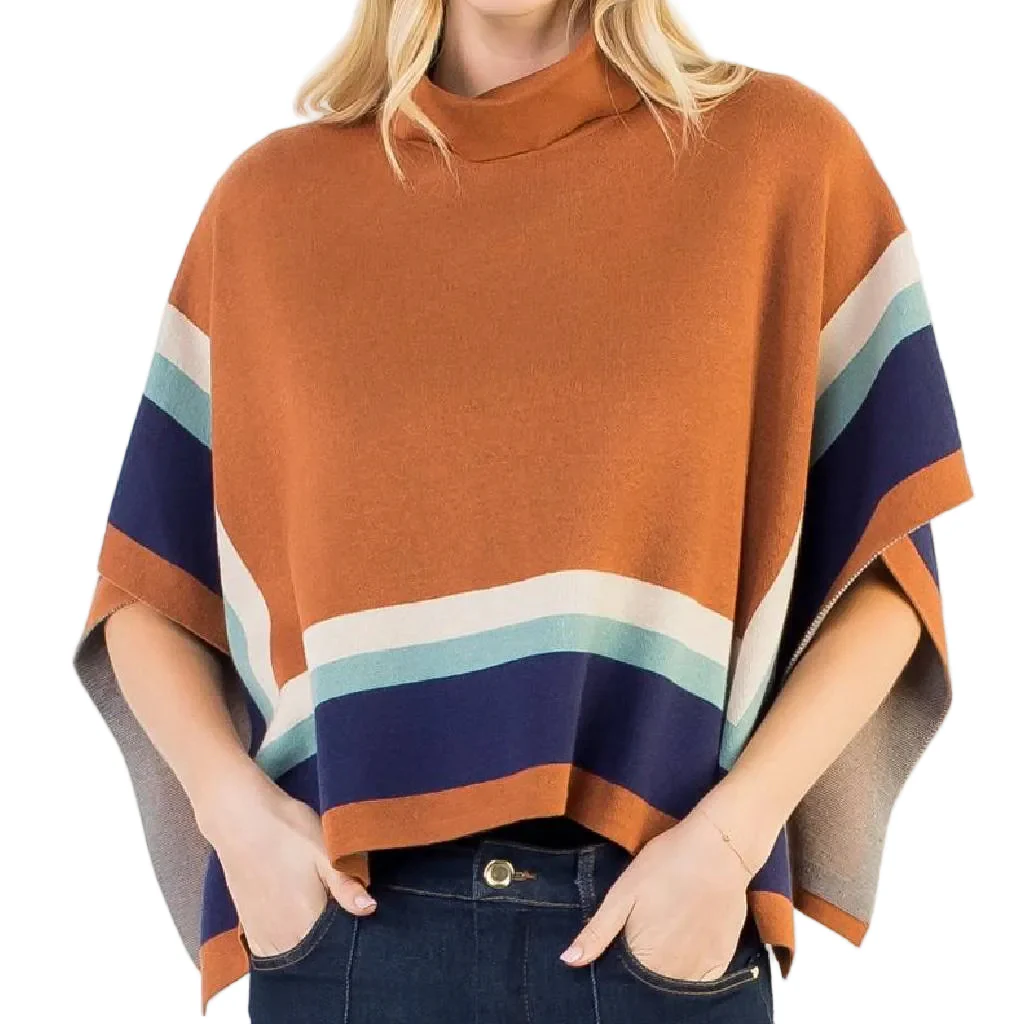 Camel Colorblocked Poncho