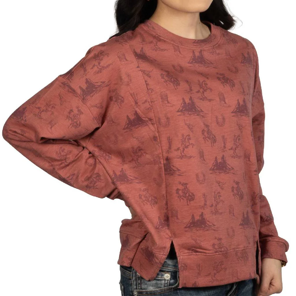 Rock & Roll Denim Women's Conversational Rust Pullover - Image 2