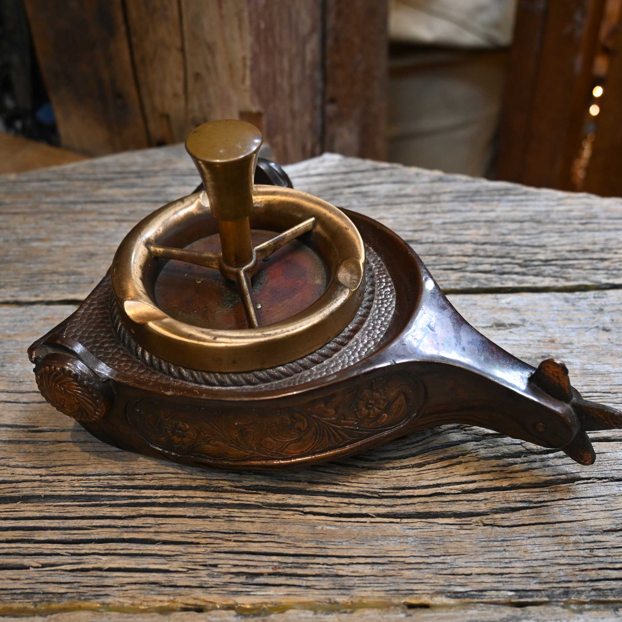 Copper & Gold Spur Shaped Ashtray w/Spinner - Image 2
