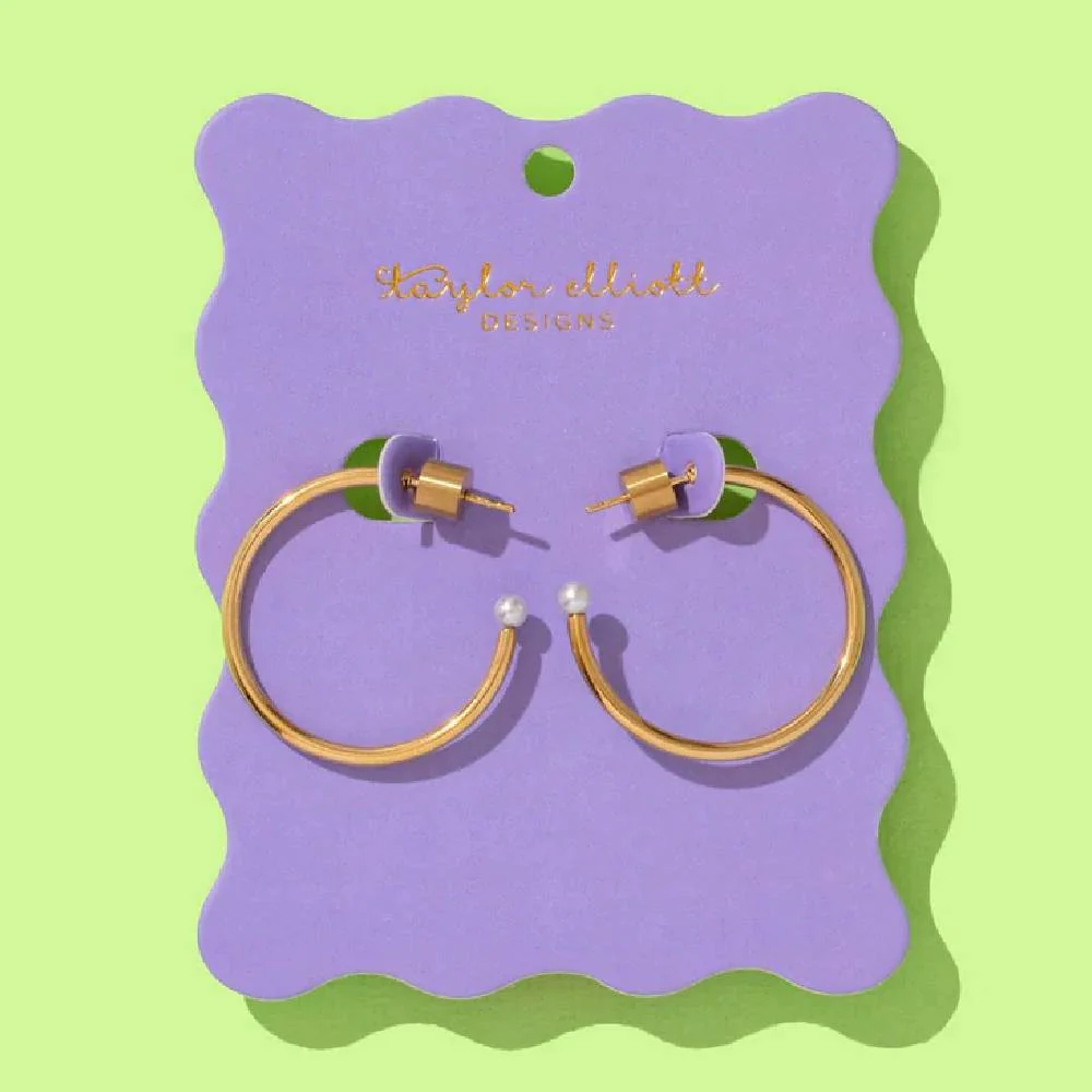 Alexis Medium Gold Hoop w/Pearl Tip Earrings