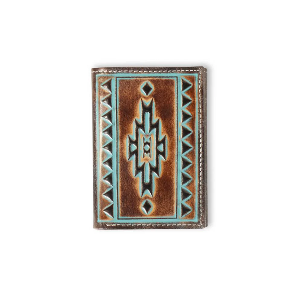 Ariat Turquoise Outline Southwest Trifold Wallet