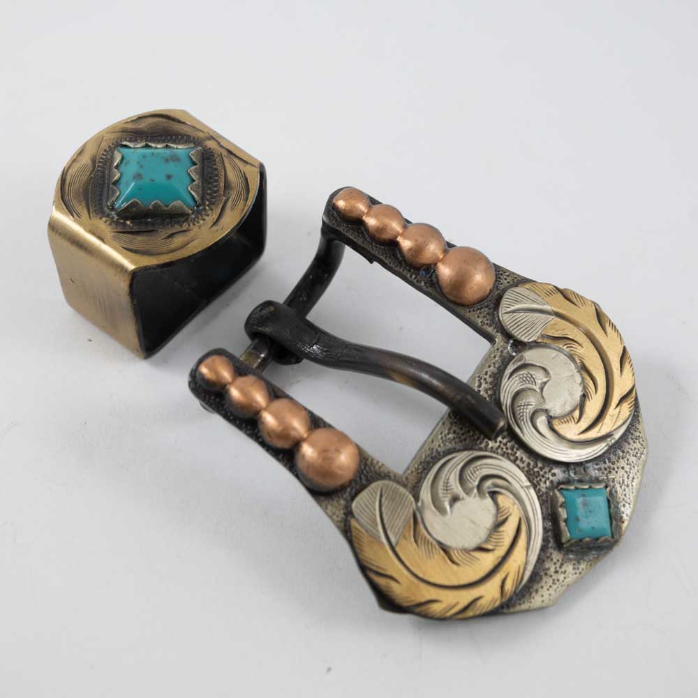 Feather w/Turquoise Stone Buckle Set