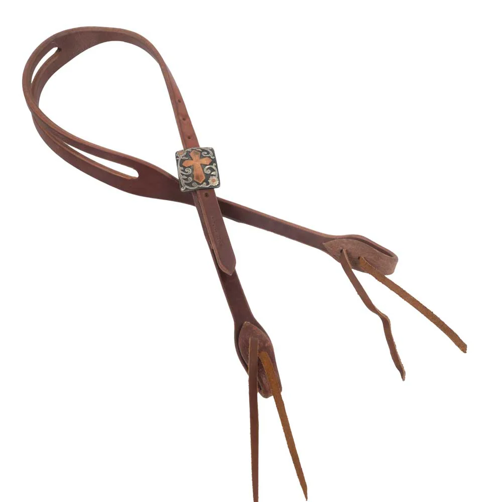 Cowperson Tack 5/8" Slit Ear Headstall w/Cross Buckle