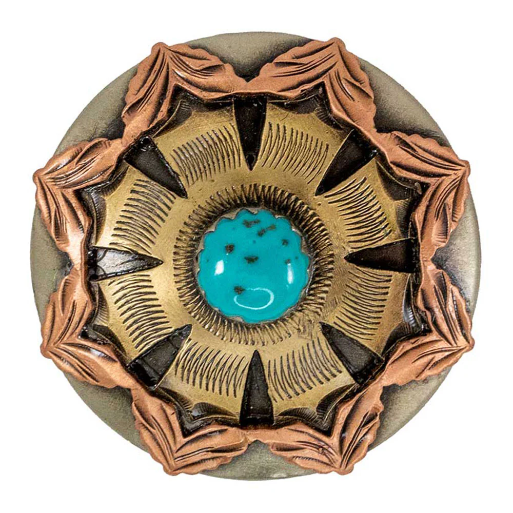 Copper and Gold Flower Concho w/Turquoise Stone