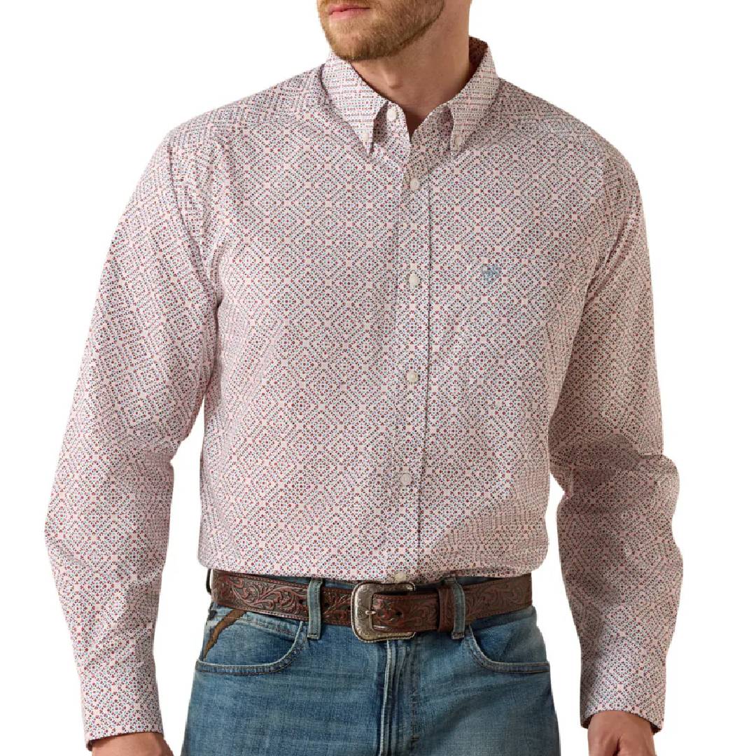 Ariat Men's Tiernan Classic Fit White Geo Print Button Down Shirt
