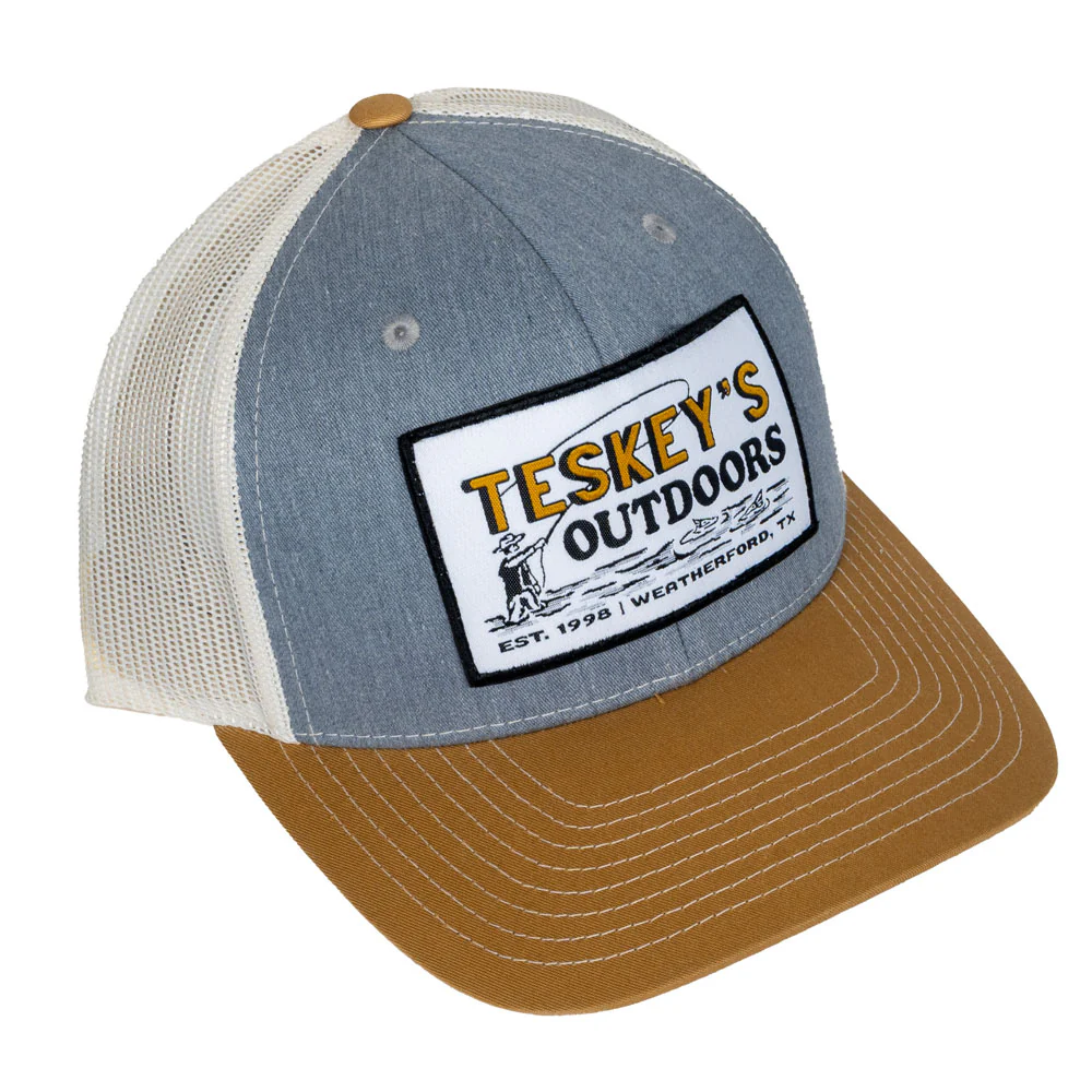 Teskey's Outdoor Fly Fishing Cap - Heather Grey/Birch/Amber Gold